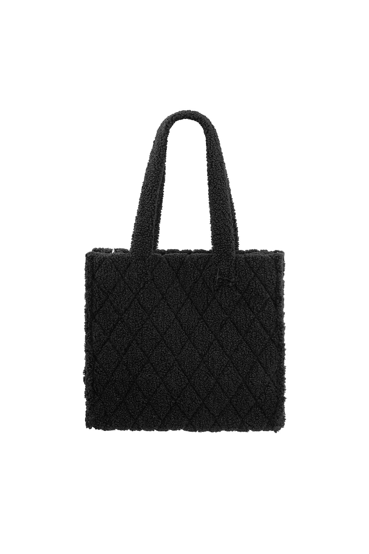Black Coco tote bag with a minimalist structured silhouette on a white background from Sorea Fashion.