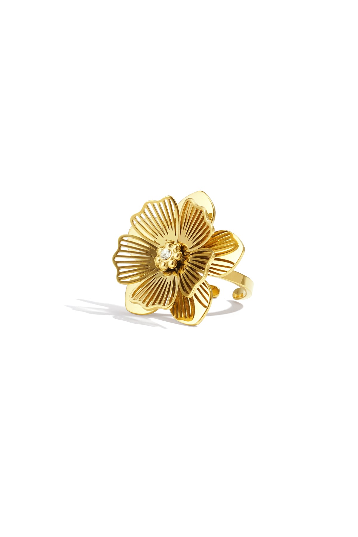 Gold Daisy ring featuring a delicate flower-shaped design displayed on a white background from Sorea Fashion.