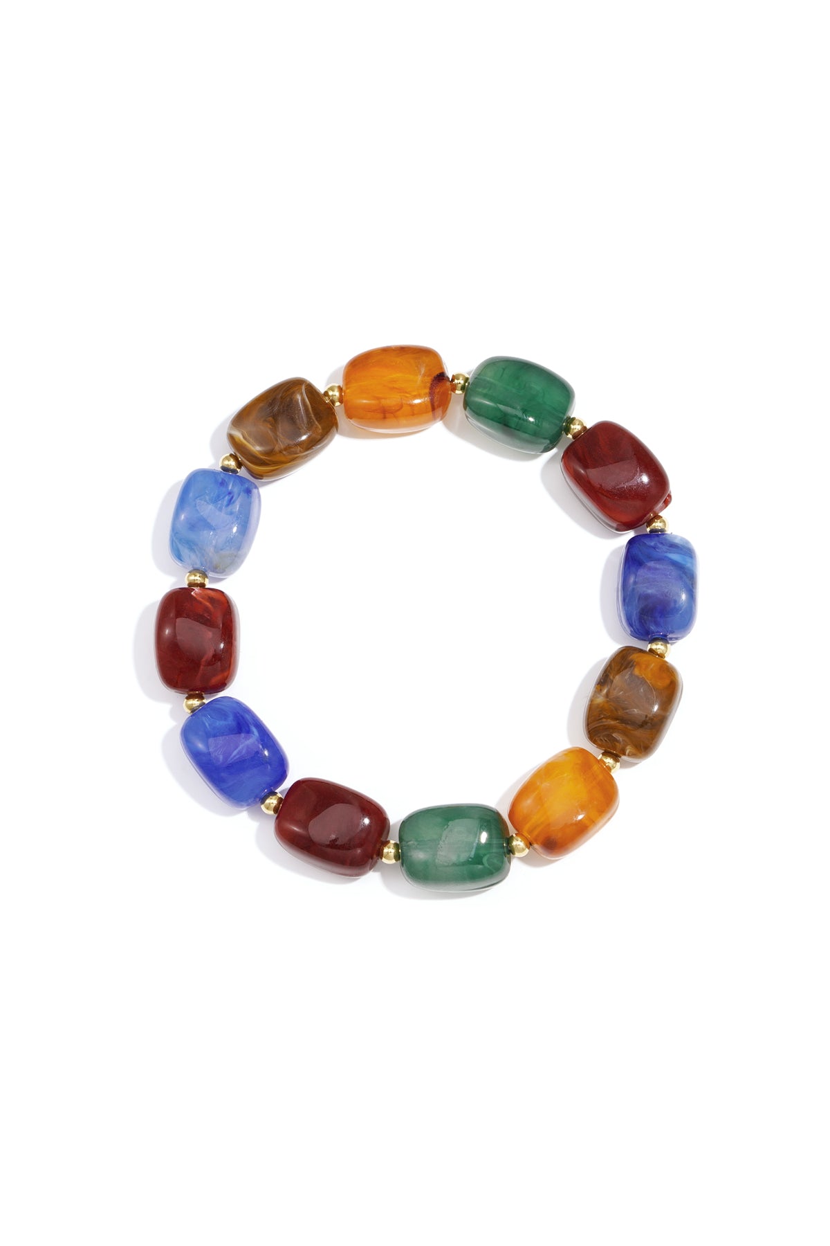 Multicolor Kaia bracelet with round beads in various bright shades displayed on a white background from Sorea Fashion.