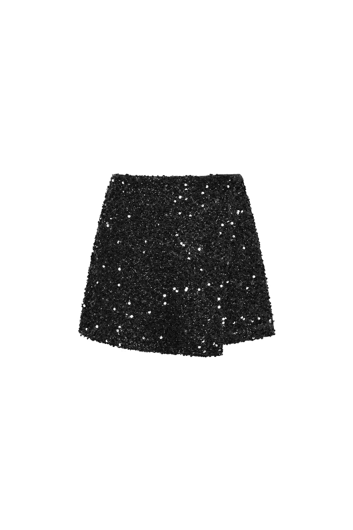 Black Livia mini skirt with a fitted silhouette displayed on a white background from Sorea Fashion.