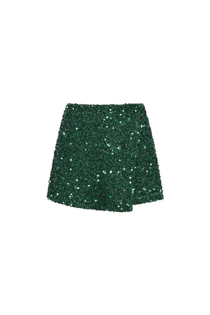 Green Livia mini skirt with a simple fitted design shown on a white background from Sorea Fashion.