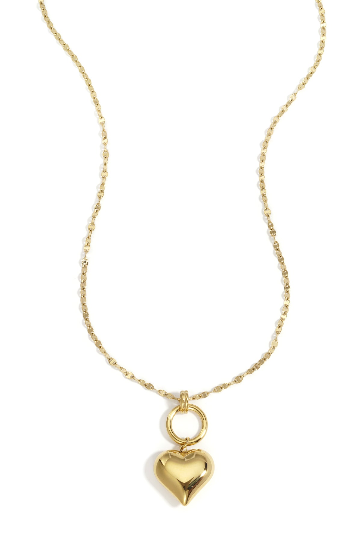 Gold Love necklace with a delicate heart pendant displayed on a white background from Sorea Fashion.