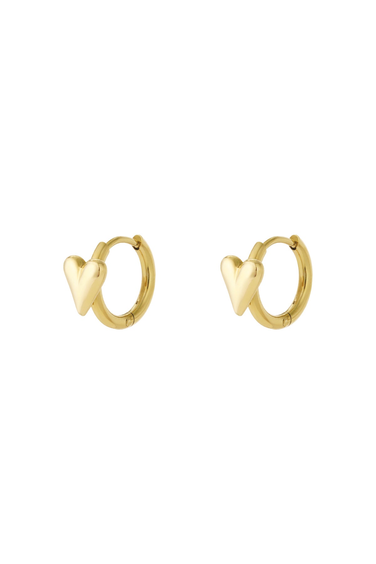 Gold minimalist hoop earrings displayed on a white background, Mina earrings from Sorea Fashion.